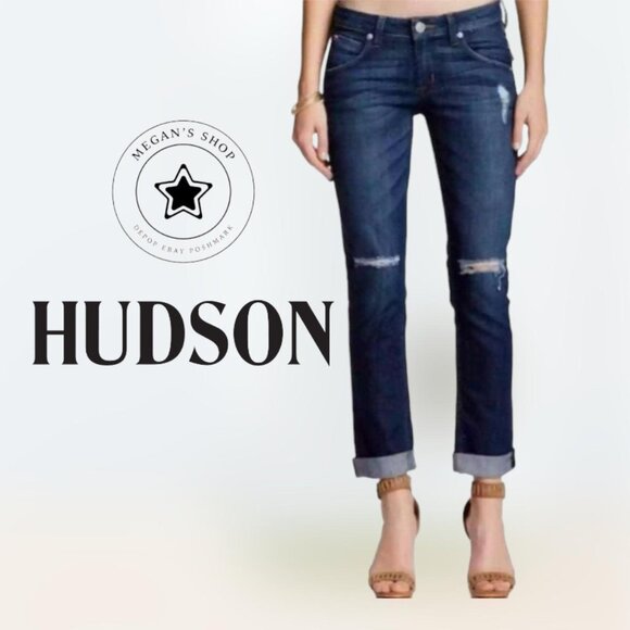 Hudson Bacara Crop Straight Cuff Ripped Blue Jeans Women's Size 27 - Picture 1 of 5